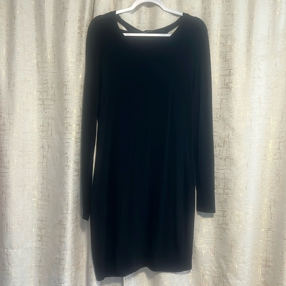 Athleta Knit Dress Women S Black Great Open Back Long Sleeve Modal Minimalist